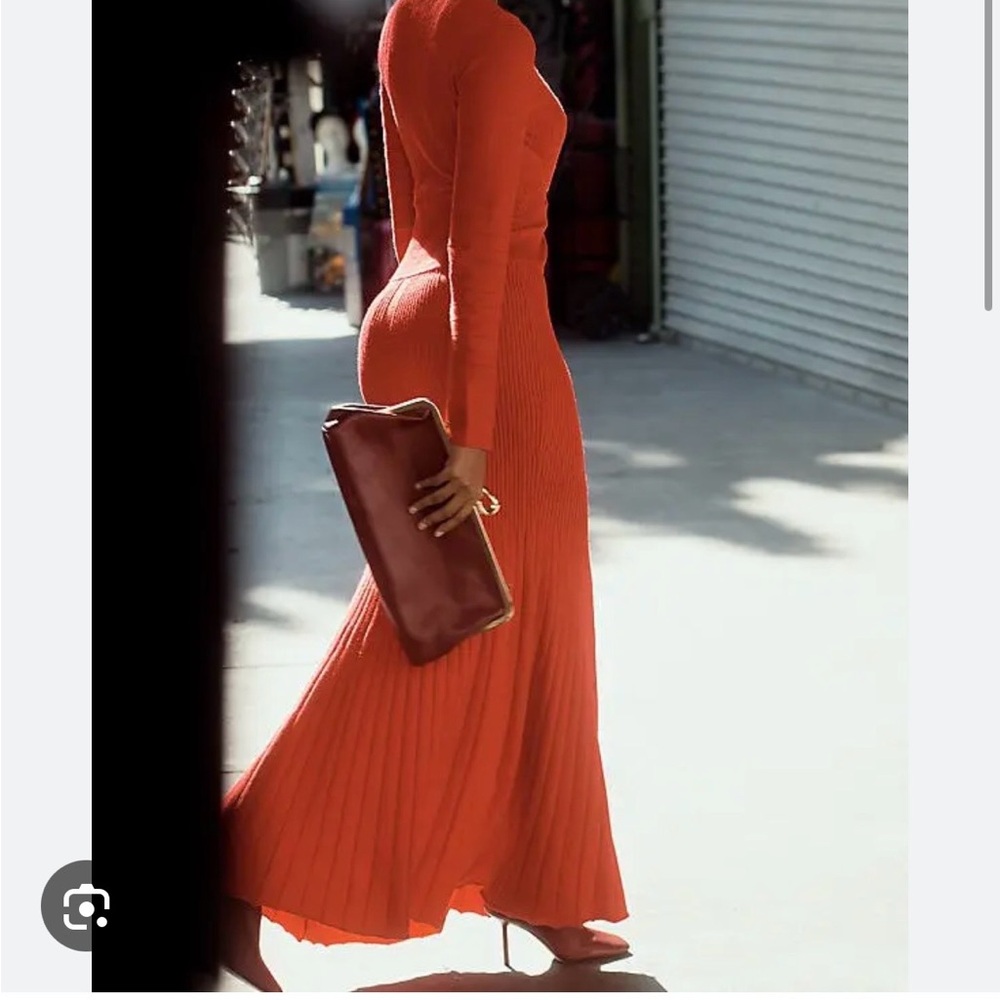 Anthropologie Ribbed Long-Sleeve Maxi Dress in Bright Red
